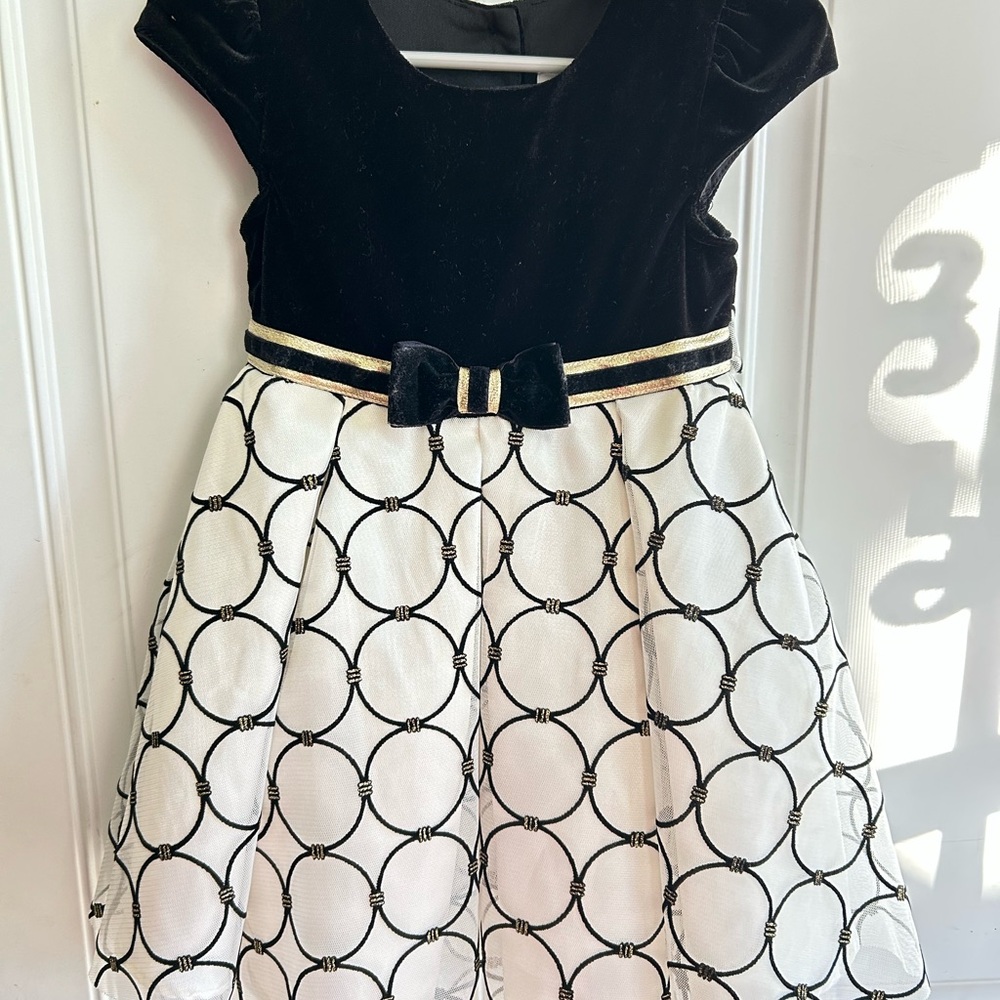 Jona Michelle Black Velvet and White Patterned Dress
